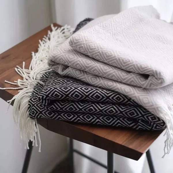 Diamond Lattice Fringe Throw Blanket