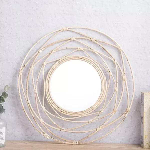 Handcrafted Rattan Round Wall Mirror - Image 3