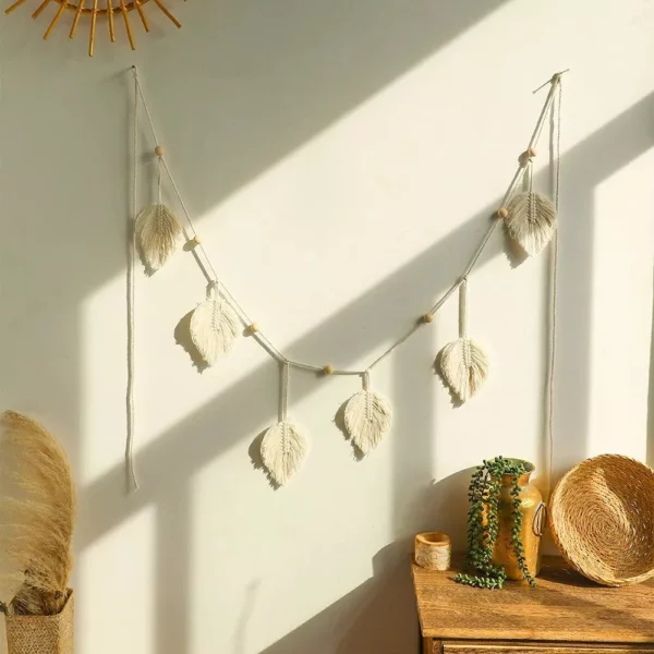 Bohemian Leaf Macrame Wall Hanging: Large Cotton Tapestry with Tassels for Home Decor - Image 7