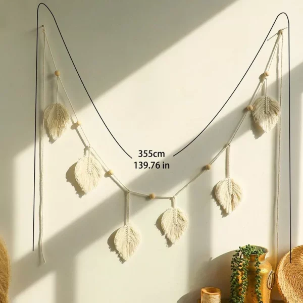 Bohemian Leaf Macrame Wall Hanging: Large Cotton Tapestry with Tassels for Home Decor - Image 6