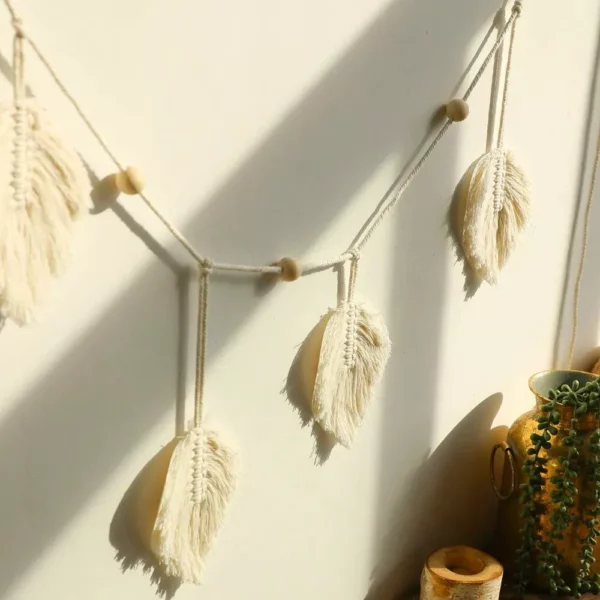 Bohemian Leaf Macrame Wall Hanging: Large Cotton Tapestry with Tassels for Home Decor - Image 4