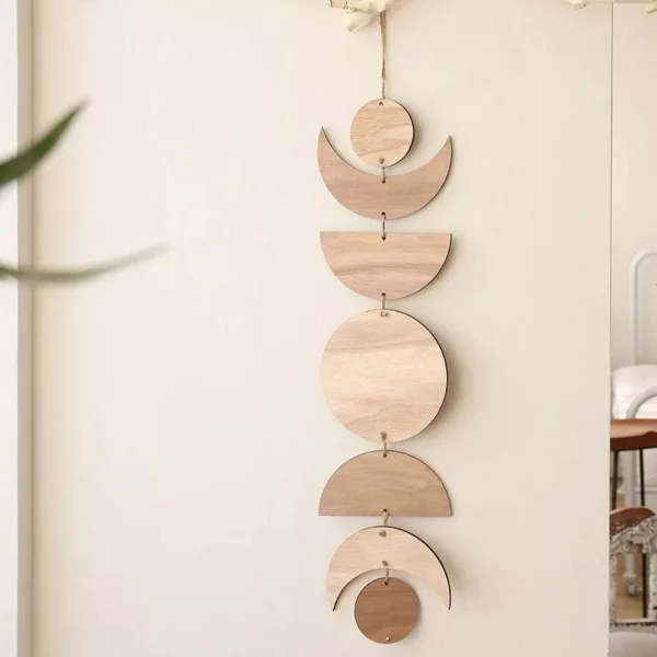 Bohemian Moon Phase Garland – Wooden Wall Hanging for Modern Home Decor