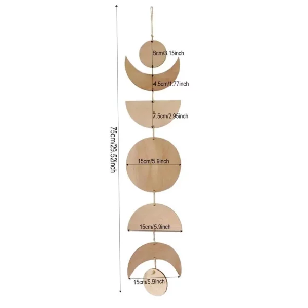 Bohemian Moon Phase Garland – Wooden Wall Hanging for Modern Home Decor