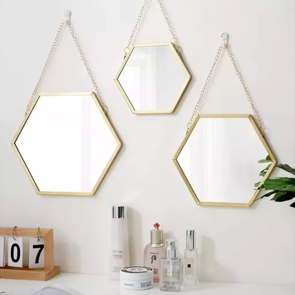 Hexagon Shape Decorative Mirror Wall Decor Makeup Hanging Mirror