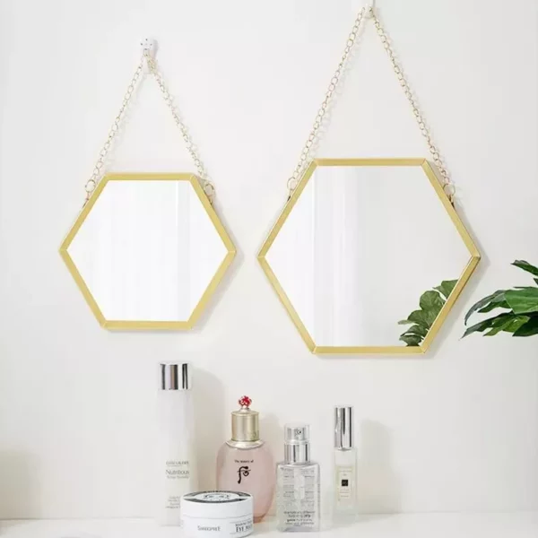 Hexagon Shape Decorative Mirror Wall Decor Makeup Hanging Mirror