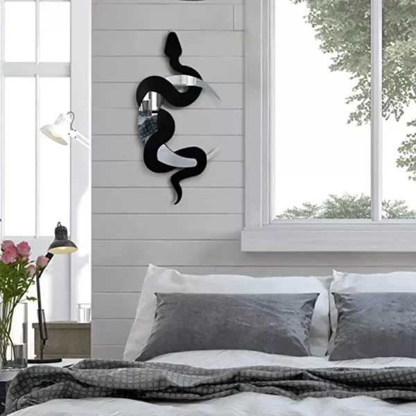 Enchanting Black Snake and Crescent Moon Mirror