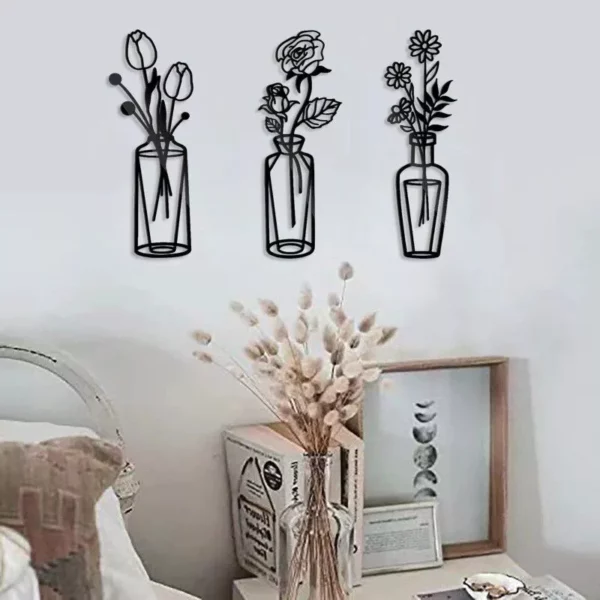 Elegant Black Iron Flower Wall Art - Minimalist Metal Vase Decor for Home & Office - Image 6