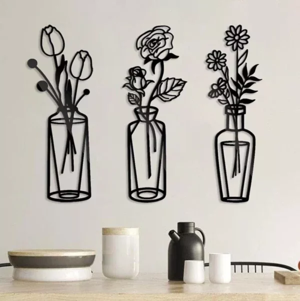 Elegant Black Iron Flower Wall Art - Minimalist Metal Vase Decor for Home & Office - Image 5