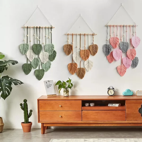 Handcrafted Bohemian Leaf Macrame Wall Hanging - Image 2