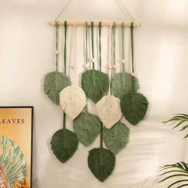 Handcrafted Bohemian Leaf Macrame Wall Hanging - Image 6