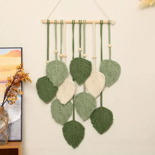 Handcrafted Bohemian Leaf Macrame Wall Hanging - Image 5