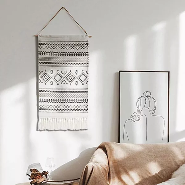 Bohemian Black & White Geometric Macrame Tapestry