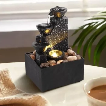 Tranquil Tabletop Waterfall Fountain with Soft LED Lights and Natural Ambience