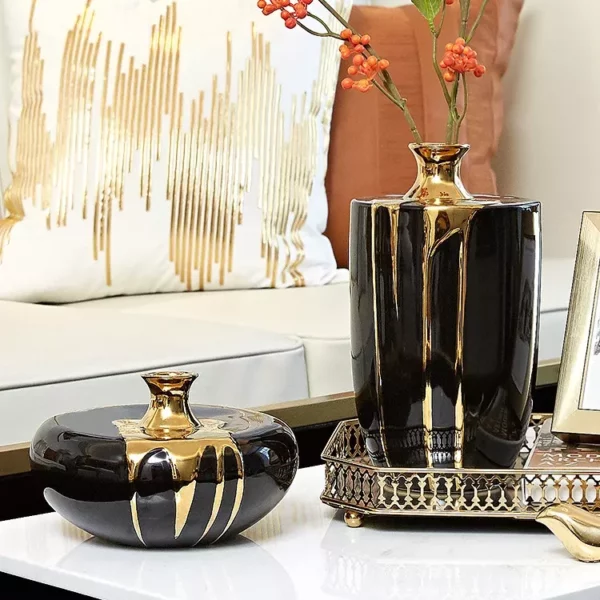 Elegant Black Gold Ceramic Vase