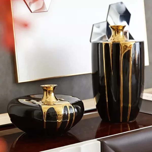 Elegant Black Gold Ceramic Vase