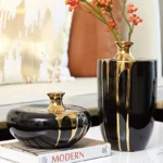 Elegant Black Gold Ceramic Vase