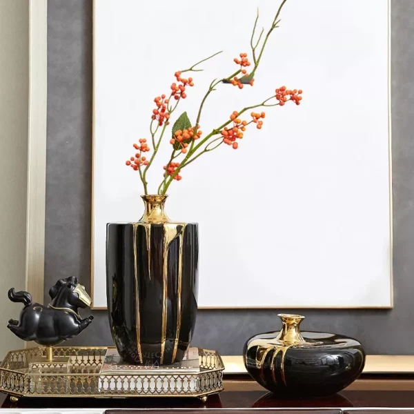 Elegant Black Gold Ceramic Vase