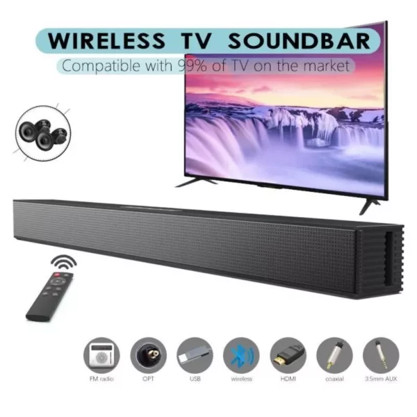 High-Fidelity Wireless Bluetooth Soundbar – Powerful Stereo Home Theater & TV Speaker System