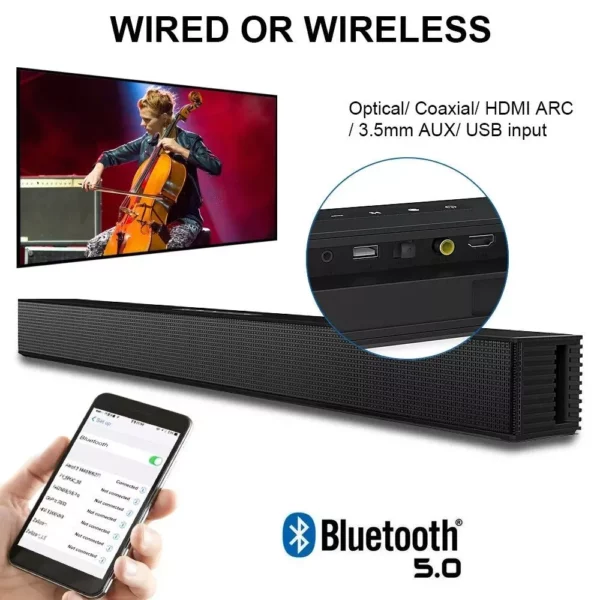 High-Fidelity Wireless Bluetooth Soundbar – Powerful Stereo Home Theater & TV Speaker System