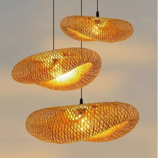 Elegant Bamboo Hand-Woven LED Pendant Light - Image 2