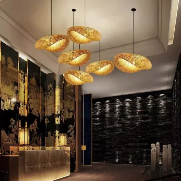 Elegant Bamboo Hand-Woven LED Pendant Light - Image 3