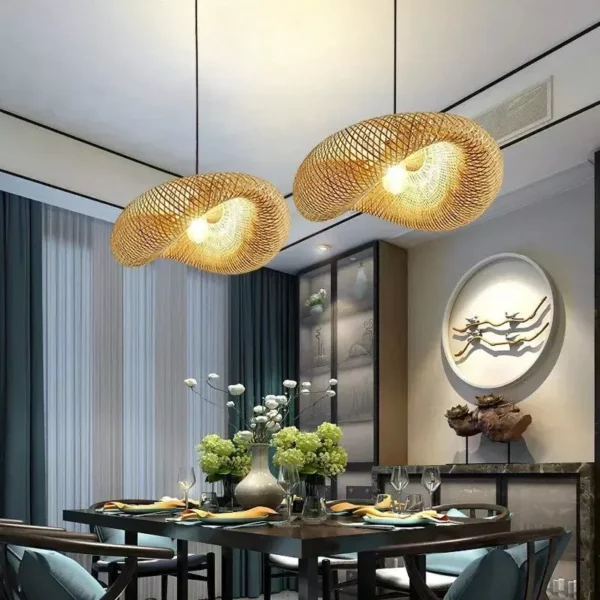 Elegant Bamboo Hand-Woven LED Pendant Light - Image 4