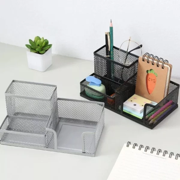 Stylish 3-Compartment Metal Pen Holder & Desk Organizer