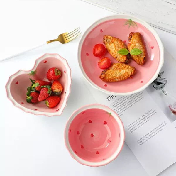 Charming Heart-Shaped Strawberry Ceramic Bowl