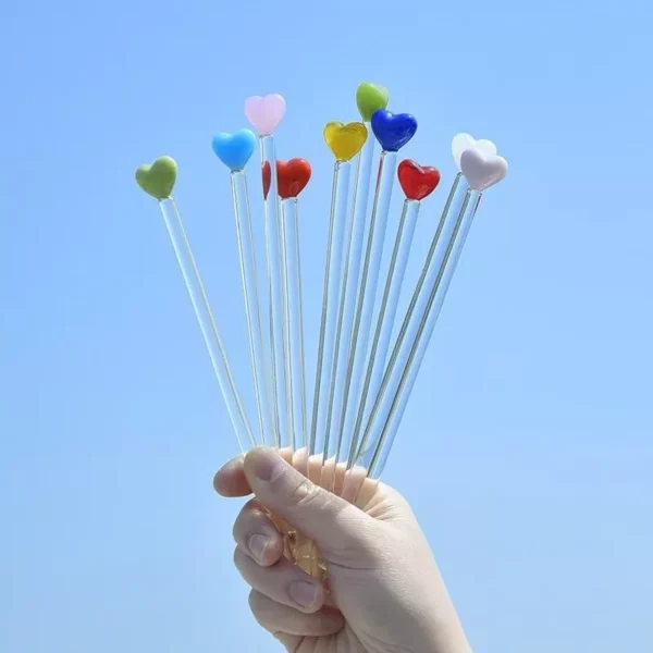 Colorful Heart-Shaped Glass Stirring Rod for Drinks & Decor