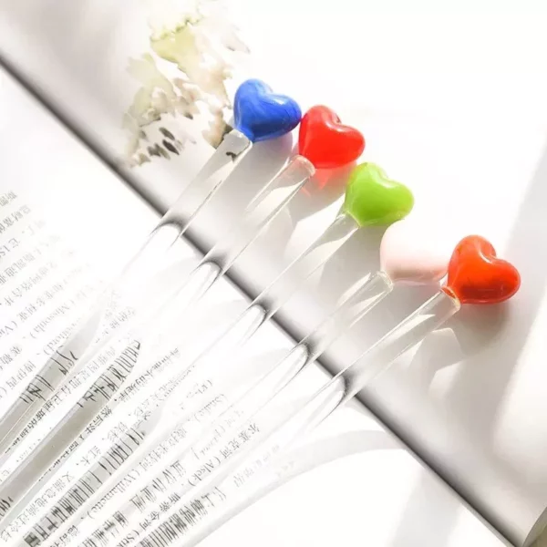 Colorful Heart-Shaped Glass Stirring Rod for Drinks & Decor