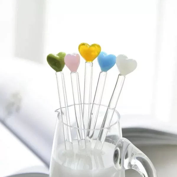 Colorful Heart-Shaped Glass Stirring Rod for Drinks & Decor