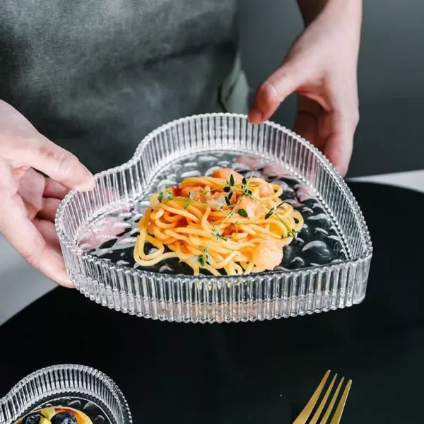 Heart-Shaped Glass Dessert Plate with Gold Rim