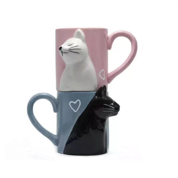 3D Kiss Cat Ceramic Mugs Set