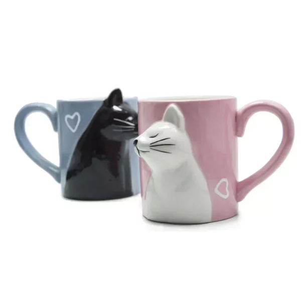 3D Kiss Cat Ceramic Mugs Set