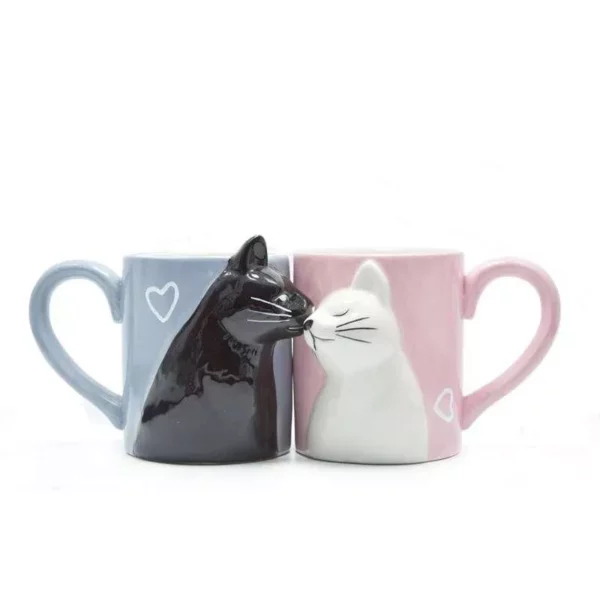 3D Kiss Cat Ceramic Mugs Set