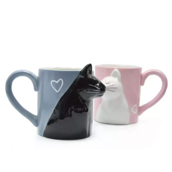 3D Kiss Cat Ceramic Mugs Set