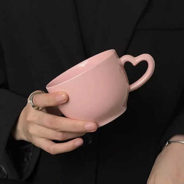 Pink Heart Ceramic Coffee Mug with Saucer