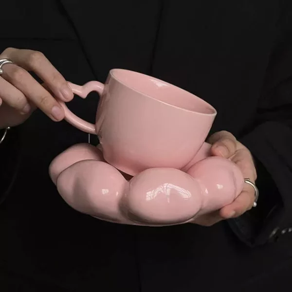 Pink Heart Ceramic Coffee Mug with Saucer