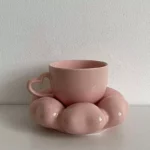 Pink Heart Ceramic Coffee Mug with Saucer