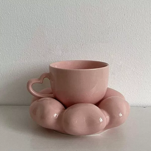 Pink Heart Ceramic Coffee Mug with Saucer