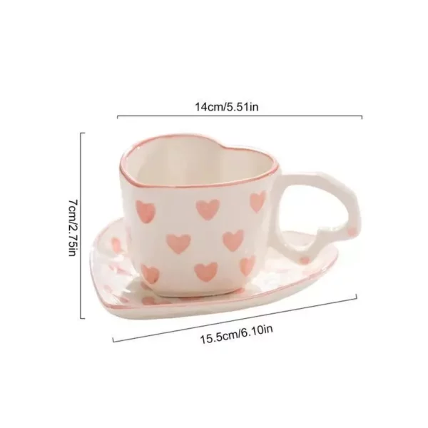 Heart-Shaped Pink Love Ceramic Coffee Cup Set