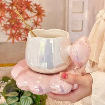 Ceramic Coffee Cup with Saucer and Spoon