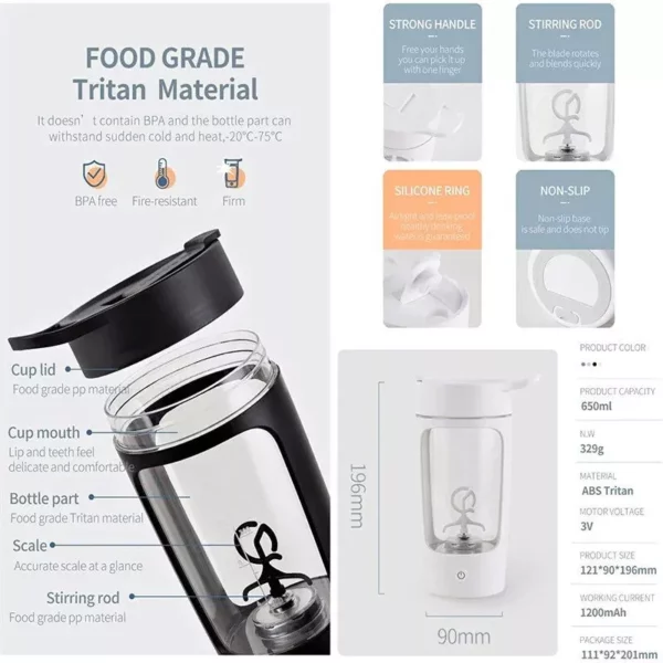 Rechargeable Electric Protein Shaker Bottle