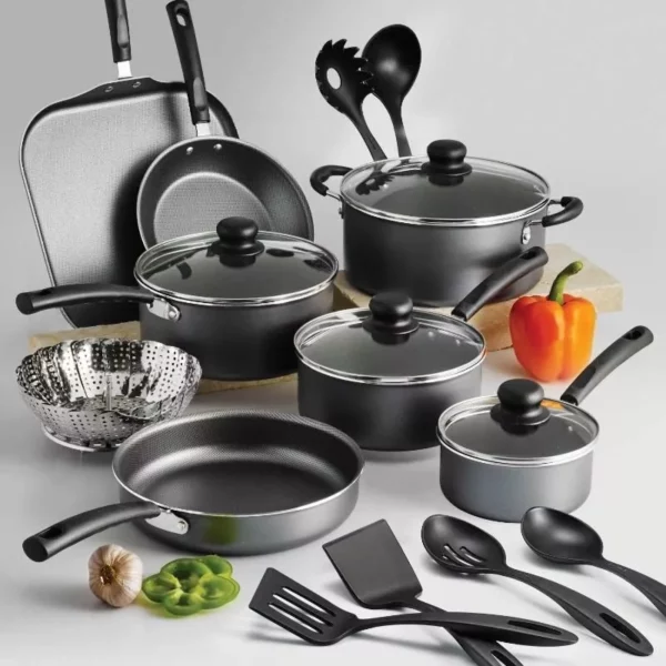 18-Piece Non-stick Cookware Set, Easy-Clean, Gray