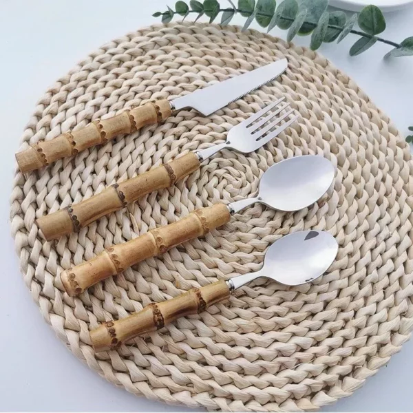 Natural Bamboo Handle Stainless Steel Cutlery Set