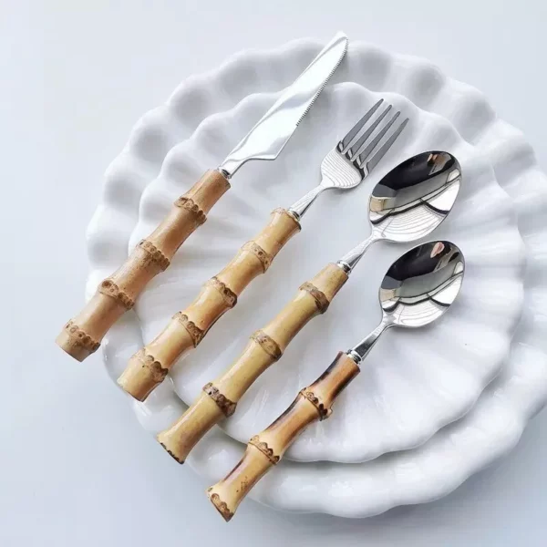 Natural Bamboo Handle Stainless Steel Cutlery Set