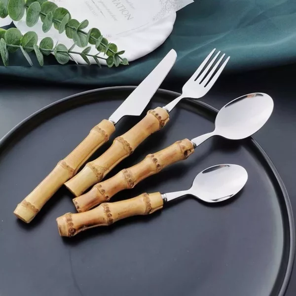 Natural Bamboo Handle Stainless Steel Cutlery Set