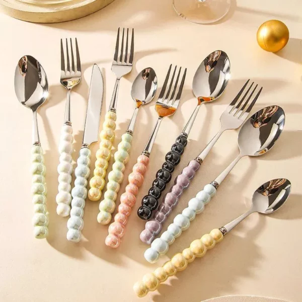 Ceramic Pearl Handle Flatware Set Stainless Steel Cutlery Set