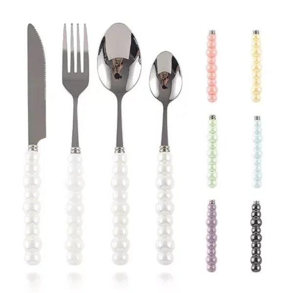 Ceramic Pearl Handle Flatware Set Stainless Steel Cutlery Set