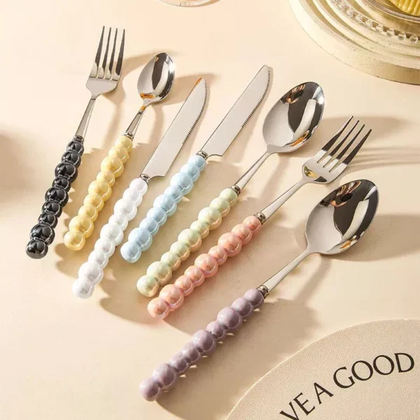 Ceramic Pearl Handle Flatware Set Stainless Steel Cutlery Set